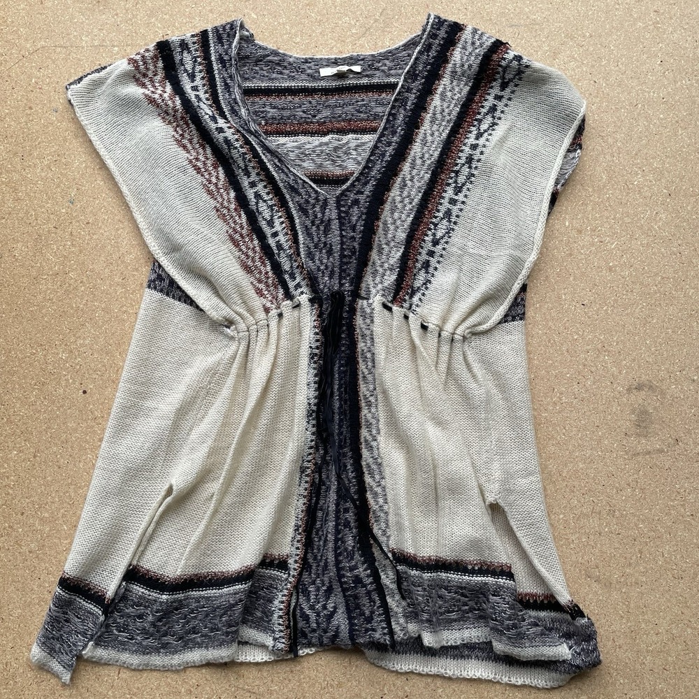 Mysteree Women's Lg Brown Sleeveless Sweater Vest Cardigan Button Up Aztec